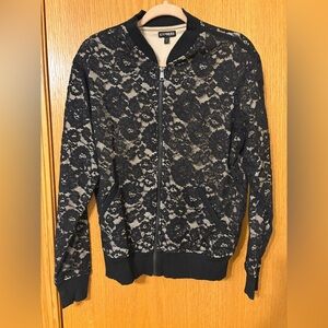 Express Women’s Black Lace Zip Up Bomber Jacket Small